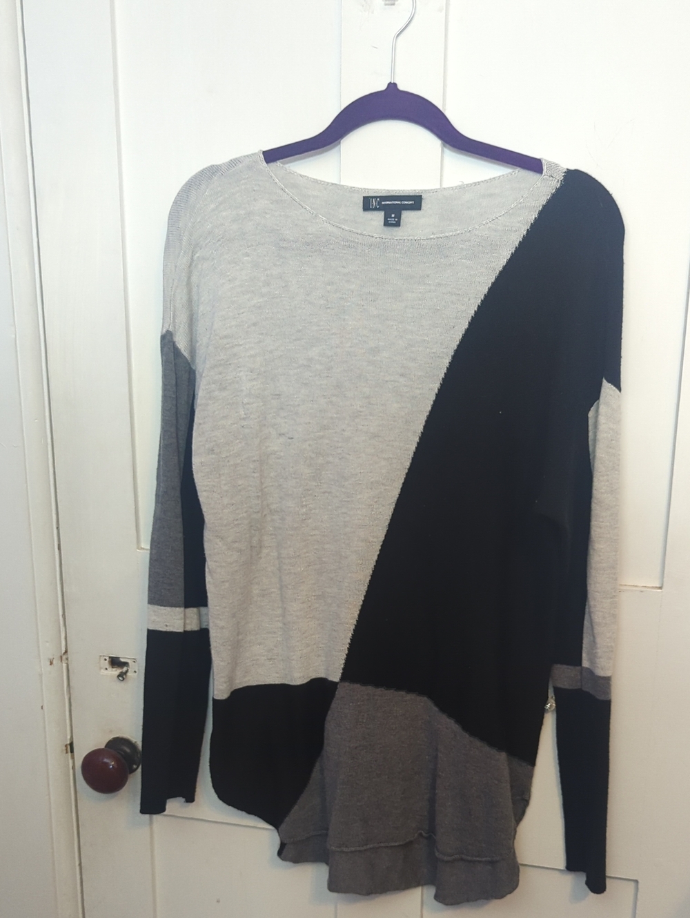 INC International Concepts Long Sleeve Thin Knit Color Block Sweater.